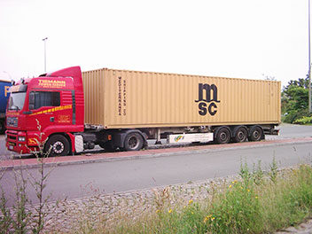 MSC container loaded on a truck